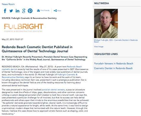 Cosmetic Dentist in Redondo Beach Featured in Major Dental Publication