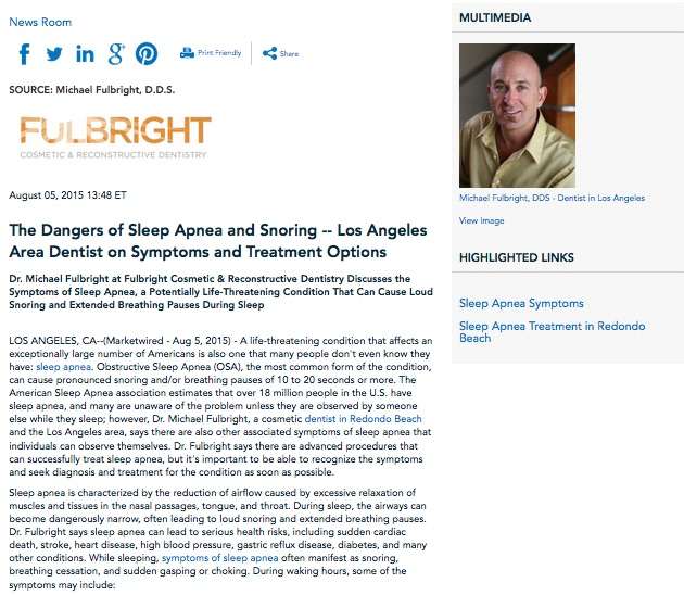 Los Angeles Area Dentist on Sleep Apnea Symptoms and Treatments