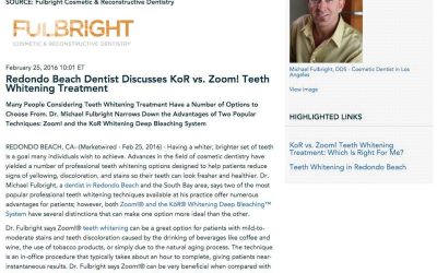 Redondo Beach Dentist Discusses KöR® Vs. Zoom!® Teeth Whitening Treatment